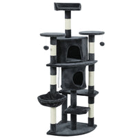 PawHut - Arbre à chat à plusieurs niveaux 62 po H, avec deux niches pour chats - gris foncé-Comprend des condos, un hamac et des perchoirs, répondant à tous les besoins de jeu et de repos 