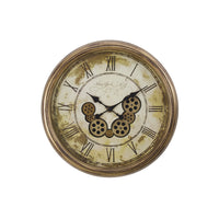 Monarch Specialties - Horloge - 23 po Rond - Mécanisme D'Engrenage - Horloge Murale - Brun Antique - Transitionnel-Horloge murale ronde de 23 pouces, d'inspiration industrielle, avec un mécanisme unique à engrenages mobiles en finition métal bronze, parfaite pour ajouter une touche décorative vintage