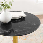 Modway - Verne 28 po Marbre artificiel Table à manger, Or Noir-Socle en socle en métal en or poli
