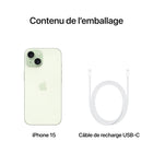 Apple - iPhone 15 6,1 po ecran Liquid Retina, 256 Go, Vert, Bell et Virgin Plus-Garantie limitée d'un an du fabricant