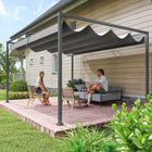 Outsunny - Pergola de patio avec auvent rétractable - 13 pi x 10 pi - gris foncé-Toit avec auvent en polyester résistant à l'eau et anti-UV bloquant la plupart des rayons nocifs 