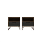 Manhattan Comfort - Rockefeller Table de Nuit 1 Tiroir Style Mid-Century Modern 51 cm - Naturel et Gris Texturé - Lot de 2-Table de chevet 2 pièces style milieu du siècle pour chambre et salon