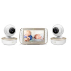 Motorola - Moniteur bébé vidéo VM50G avec panoramique, inclinaison & zoom - Blanc & Or - Ensemble de 2 caméra-Confidentialité garantie - La vidéo et l’audio sont transmis à l’aide de FHSS avancé de 2.4 GHz, vous garantit d’être le seul à voir et entendre