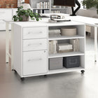 Bush Business Furniture - Hustle Armoire de rangement de bureau avec roulettes, blanc (HUF140WH)-Le tiroir inférieur de la petite armoire s'ouvre sur des glissières à roulement à billes à extension complète pour un accès facile aux documents de format lettre, légal et A4