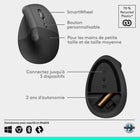 Logitech - Lift Souris Ergonomique Verticale - Graphite-Connectez-vous à votre façon : Connectez-vous via Bluetooth Low Energy ou Logi Bolt USB à Windows, macOs, iPadOs, Chrome OS ou Linux, et profitez d'une durée de pile pouvant atteindre 2 ans