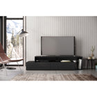 Nexera - Meuble audio-vidéo Tonik, 72 po, Noir-2 tiroirs de rangement pratiques montés sur des coulisses de métal et espace de rangement ouvert pour les appareils électroniques, livres et divers objets décoratifs.  Panneau arrière ouvert facilitant la gestion des câbles et la circulation d'air