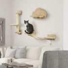 PawHut - Étagère murale pour chat avec poteau à griffer, balles de jeu, plateformes-Recouvert de peluche douce et de tapis en sisal 