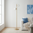 JAC Styles Liam 66" 2-Light Floor Lamp - Gold with White Shade-White Glass Shades - Diffuse the light for a softer, comfortable glow that enhances the room's atmosphere.