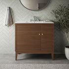 Modway - Ledger 36" Vanette de salle de bain - Blanc noyer-Construction en bois massif de Mindi