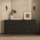 Manhattan Comfort - Commode double traditionnelle Clifford à 6 tiroirs - Noir-Tiroir à glissement fluide : doté de rails à glissement facile sans roulements à billes pour une utilisation quotidienne