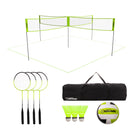 Triumph - Ensemble Combo 4 Carrés Volleyball/Badminton -LA TOUTE PREMIÈRE COMBINAISON À QUATRE JOUEURS — Transformez ces jeux classiques en matchs ultimes à 4 carrés. L’ensemble complet comprend un filet à 4 carrés de 20 pi x 20 pi, tous les poteaux, un ballon de volley-ball, une pompe à air, quatre raquettes de badminton en acier, trois volants, des limites, des piquets et une mallette de transport