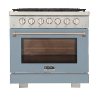 Kucht - 36 po Série KFX-X Cuisinière Pro Style au gaz naturel - Acier inoxydable/Bleu pâle-Nouveaux brûleurs true simmer pour une cuisson délicate à basse température