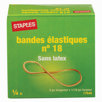 Staples - Bandes élastiques sans latex - #18 - 3 po x 1/16 po - épaisseur de 1/32 po - boîte de 1/4 lb-Idéal pour la maison et le bureau