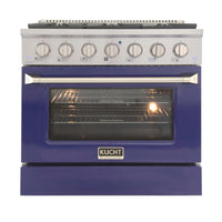 Kucht - 36 po Série KNG Cuisinière Pro Style au gaz propane - Acier inoxydable/Bleu-Cuisez et pâtissez comme un pro grâce au four à convection extra-grand offrant une capacité de 4,2 pi³, une configuration à cinq grilles et une vaste fenêtre d’observation