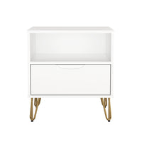 Manhattan Comfort - Table de chevet Avira 20" style mid-century moderne à 1 tiroir - Blanc-Table de nuit moderne et épurée avec une finition en stratifié lisse pour un aspect chaleureux et naturel