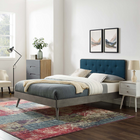 Modway - Bridgette Bois Lit plateforme jumelle avec pieds écartés - Gris Azur-Tête de lit capitonnée à touffes