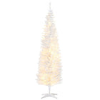 HOMCOM - Arbre de Noël artificiel illuminé 6 pi avec lumières LED blanc chaud-Sapin de Noël artificiel de 6 pieds de haut dans un style crayon fin 