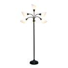 Simple Designs - Lampe de sol noire à col de cygne réglable, 5 lampes, abat-jour blanc-Interrupteur rotatif situé sur le montant pour plus de commodité