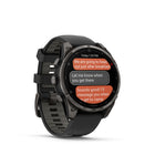 Garmin - Montre connectée GPS multisports fēnix 8 Pro - 47 mm - Titane DLC gris carbone avec bracelet en silicone noir/gris galet-CONNECTIVITÉ LTE - Vous partez courir? Vous allez nager? Laissez votre téléphone derrière vous et utilisez la connexion LTE de votre montre pour échanger des messages et passer des appels vocaux — en plus, permettez à vos amis de suivre vos déplacements grâce au partage de localisation LiveTrack et aux enregistrements de position. Accédez même aux conditions météorologiques et au