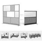 Luxor - Mur modulaire 53 x 48 - Extension de cadre noir large, fenêtre givrée, PET gris frais-Conception avec panneaux en acrylique givré et panneaux acoustiques en PET