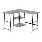 Monarch Specialties - 7591 Bureau 48 po L - Dessus Gris De Coin/Metal Noir-Bureau d'ordinateur de style industriel avec 2 étagères fixes et ouvertes supporté par une base de style chevalet en métal noir