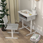 Qaba - Ensemble bureau et chaise pour enfants, bureau et chaise d’étude réglables en hauteur - gris-Le grand tiroir et le crochet latéral gardent le bureau bien rangé, améliorant la concentration  
