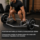 MotionGrey - Barre hexagonale olympique  pour soulevés de terre et entraînement musculaire - 140 cm - Argent-Forme hexagonale positionnant l’utilisateur à l’intérieur du cadre pour les mouvements avec trap bar