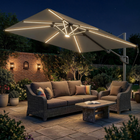 Outsunny - Parasol déporté pour terrasse avec lumières solaires - 10 pi x 9,7 pi - gris foncé-Housse de protection pour prolonger la durée de vie du parasol et corde coupe-vent pour une stabilité accrue