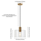 Hudson&Canal - Suspension Henri de de 25 cm de large avec abat-jour en verre - Laiton/Transparent-Dimensions du produit : 10" L x 10" l x 9,63" H