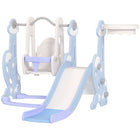 Qaba - Ensemble toboggan et balançoire 4 en 1 pour tout-petits avec panier de basket et grimpeur - Bleu clair-Le design de la fusée incite les enfants à jouer de manière imaginative 