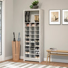 Prepac - Cabinet d'entrée Rustic Ridge 26 po avec rangement et affichage pour chaussures - Blanc vieilli-Finition de charme avec une touche de style industriel : L'armoire de rangement en bois présente une finition blanchie à la chaux bicolore avec un bord profilé et des lignes épurées pour compléter l'entrée ou le vestiaire de votre maison