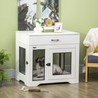 PawHut - Meuble cage pour chien avec coussin, rangement - table d’appoint niche pour chien - blanc-Forte capacité de charge sur le dessus pour un soutien structurel robuste 
