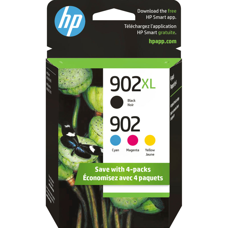 HP 902XL Et HP 902 Cartouches D'encre Noire à Rendement élevé Et D'encre Cyan, Magenta Et Jaune D'origine (T0A39AN