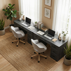 HOMCOM - Bureau exécutif de style ferme 55 po avec tiroirs - grain de bois noir-Kits anti-basculement et patins antidérapants assurent la sécurité pour un usage familial