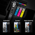 Epson - Cartouches d'encre T822 - Noir grande capacité/Couleur standard CMJ-Le système d’impression Epson est particulièrement conçu pour être utilisé avec les encres d’origine Epson. L’utilisation d’encres non authentiques peut entraîner des dommages qui ne sont pas couverts par la garantie limitée de l’imprimante