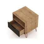 Manhattan Comfort - Rockefeller Table de Nuit 1 Tiroir Style Mid-Century Modern 51 cm - Naturel et Gris Texturé - Lot de 2-Parfait pour le rangement ou l’exposition d’objets