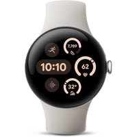 Google - Pixel Watch 3 - 41 mm - Bluetooth/Wi-Fi - Boîtier argent poli - Bracelet porcelaine-Un affichage plus grand, un écran plus lumineux: Deux fois plus lumineux, 10 % plus grand et plus réactif qu'avant, l'écran actua est conçu pour visualiser facilement vos statistiques et vos informations