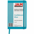 JAM Paper - Carnet à couverture rigide avec élastique - Journal de voyage - 4 po x 6 po - Bleu Caraïbes - 70 feuilles lignées-Taille : Voyage (4 x 6 pouces) . Se glisse facilement dans les sacs, sacs à dos et porte-documents.