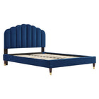 Modway - Daisy Performance Velvet Lit plateforme Queen, Marine-Système de soutien en lattes de bois