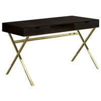 Monarch Specialties - 7210 Bureau 48 po L - Espresso/Metal Or-Bureau compact et parfait pour tous les ordinateurs portables ou tablettes; surface facile à entretenir dotée d'un fini sur tous les côtés