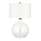 Hudson&Canal - Lampe de table Laelia 63 cm de haut avec abat-jour en tissu - Verre transparent/laiton/blanc-Design côtier pour votre salon, votre espace de travail ou votre table de chevet