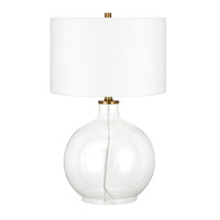 Hudson&Canal - Lampe de table Laelia 63 cm de haut avec abat-jour en tissu - Verre transparent/laiton/blanc-Design côtier pour votre salon, votre espace de travail ou votre table de chevet
