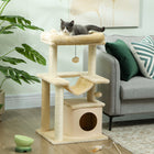 PawHut - Arbre à chat tour multi-niveaux maison pour chaton avec poteau à griffer - beige-Recouvert d’un tissu peluche doux et confortable 