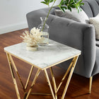 Modway - Vertex Métal d’or Acier inoxydable Table d’appoint - Or Blanc-Table en marbre artificiel