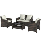 Outsunny - Ensemble de conversation de patio de 4 pièces avec coussins, beige-Ensemble de patio compact comprenant un canapé d’amour, deux chaises et une table basse pour des configurations flexibles