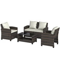 Outsunny - Ensemble de conversation de patio de 4 pièces avec coussins, beige-Ensemble de patio compact comprenant un canapé d’amour, deux chaises et une table basse pour des configurations flexibles