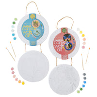 Art 101 - Toile murale à suspendre avec cercle à peindre, paquet de 2-Le lot de deux comprend deux motifs, chacun avec 2 toiles circulaires sur corde pour que vous puissiez peindre et réaliser votre propre création.