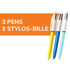 BIC - Stylos à bille à 4 couleurs Original et Fashion - rétractables - 1.0 mm - Paquet de 3-Les stylos-billes polyvalents à pointe moyenne de 1,0 mm conviennent parfaitement à l'écriture au quotidien, à l'école ou à la maison