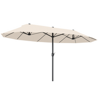 Outsunny - Parasol de patio double face extra-large avec double auvent et manivelle - 15 pi - beige-Parasol à double toit de 15 pi de long offrant de l’ombre sur tout balcon, terrasse, marché de jardin ou autre