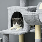 PawHut - Arbre à chat 70 po, tour avec maisonnette, hamac - poteaux à griffer-Fabriqué en panneau de particules avec une sangle anti-basculement pour plus de stabilité 